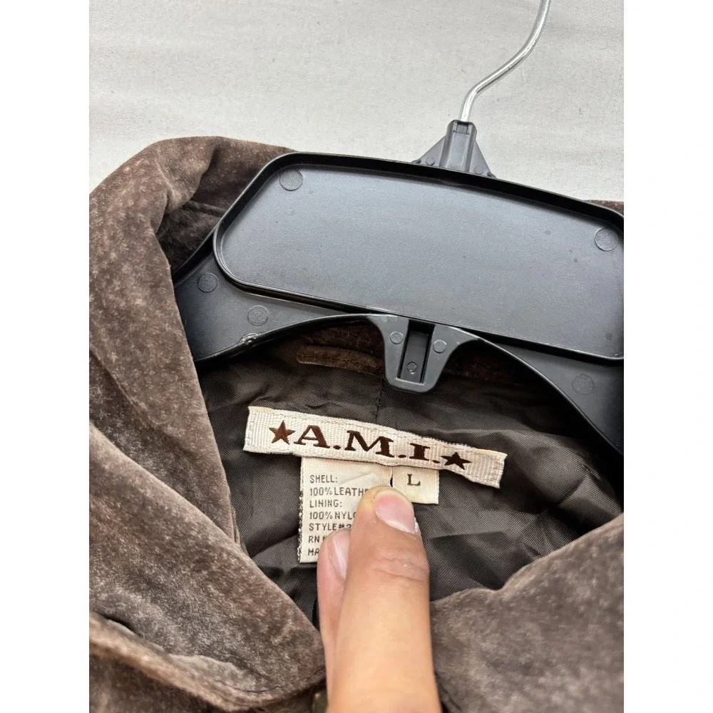 A.M.I.A Women's Distressed Brown Suede Leather Jacket Full Zip Size L